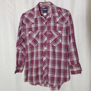 Wrangler Pearl Snap Shirt Men's 15.5 -32 Permanent Press Long Tails Cowboy Cut